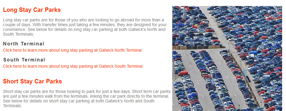 Gatwick car parks screenshot